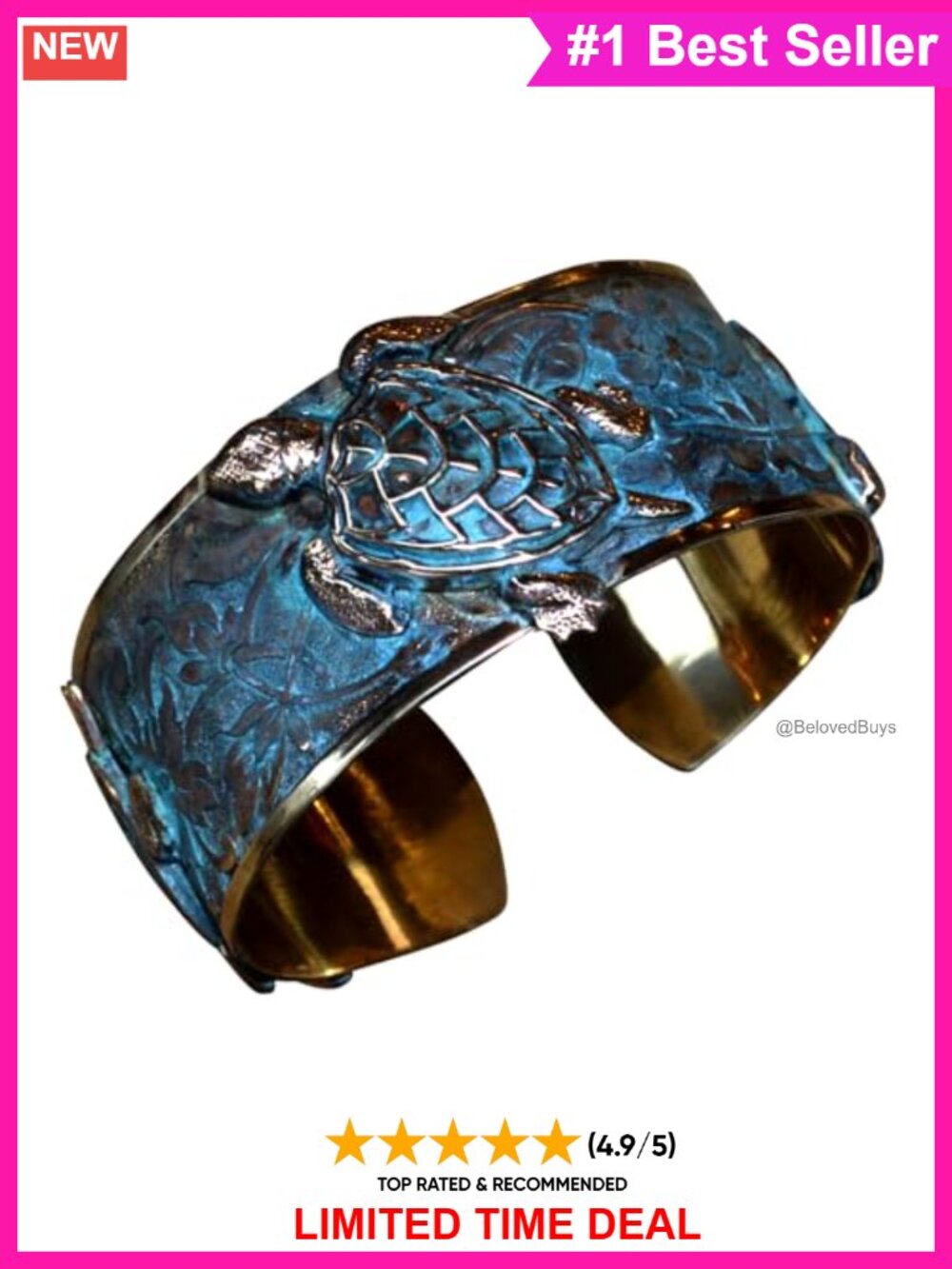 Solid Brass Sea Turtle Cuff Bracelet Wearable Art Made In USA